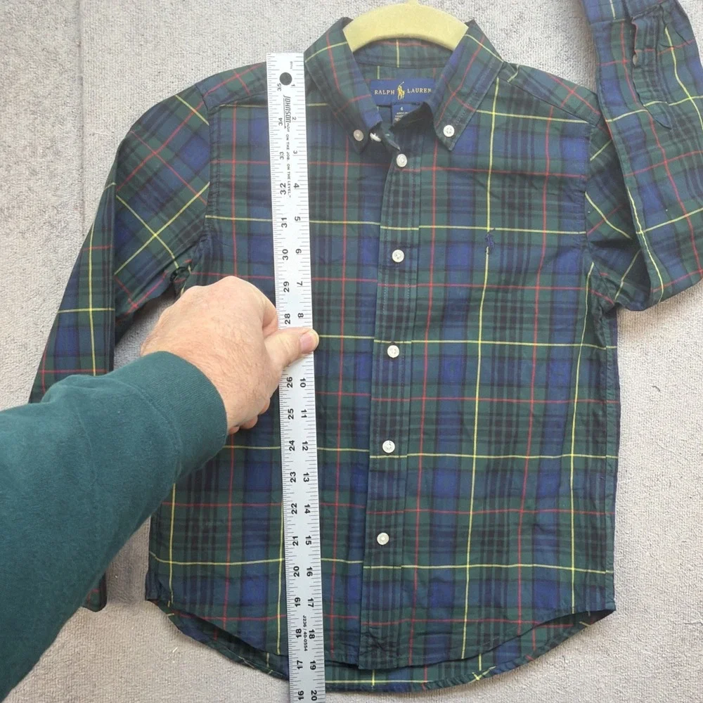 Ralph Lauren Boys Plaid Button Down Shirt Size 6‎ Blue Green Preppy